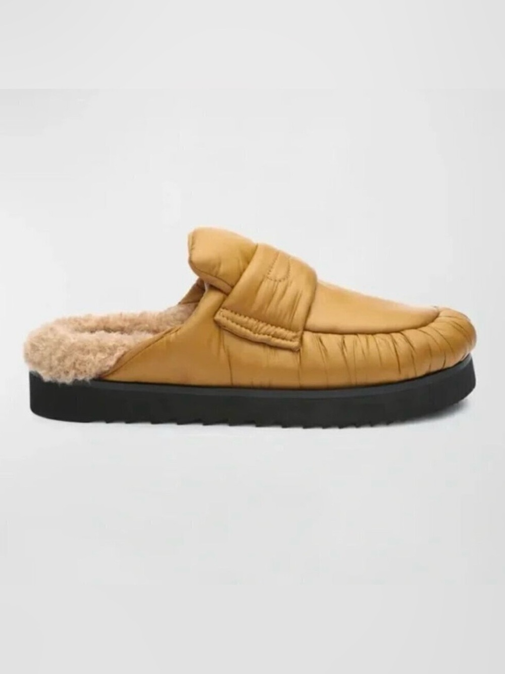 Ash Gong Faux Fur Lined Puff Loafer Mule in Golden Brown Size 39 | 9